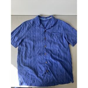 Mens Tommy Bahama Size Medium Island Modern Fit 100% Silk Blue Button Shirt